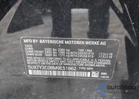 2021 BMW X3 Sdrive30I из США, поврежденный, VIN 5UXTY3C08M9E51862